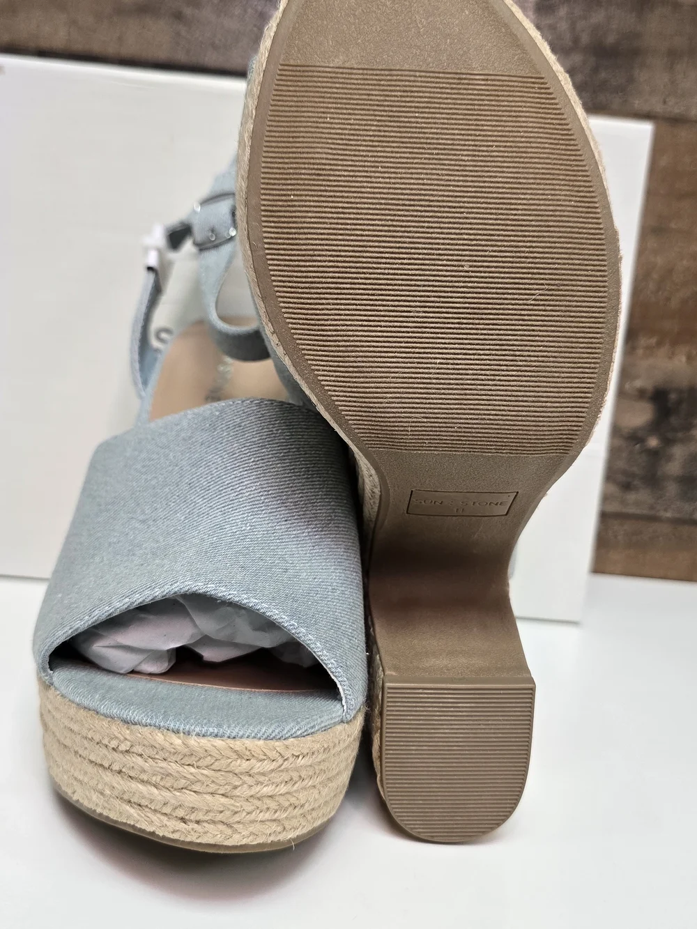 Sun + Stone Light Blue Denim Platform Espadrille Sandals